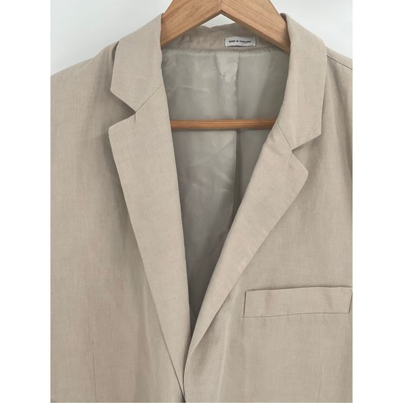Calvin Klein Blazer Men Large 44R Beige Tan Linen Blend 2 Button Sport Coat - Picture 2 of 11